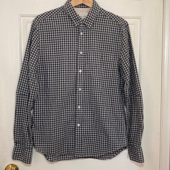 Rag & Bone Men’s Plaid Tailored Workwear Shirt Long-sleeved Blue Gray Cotton Med - Picture 1 of 11